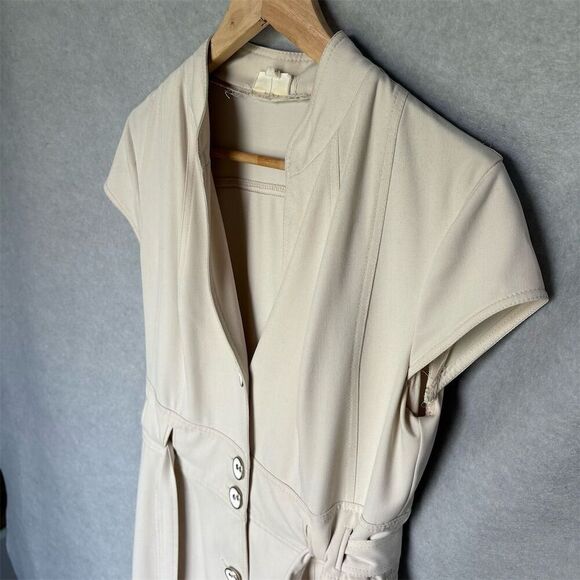 YUVITA Trench Coat Dress M Khaki Button Down Sheath Dress Midi-Length - Picture 3 of 5